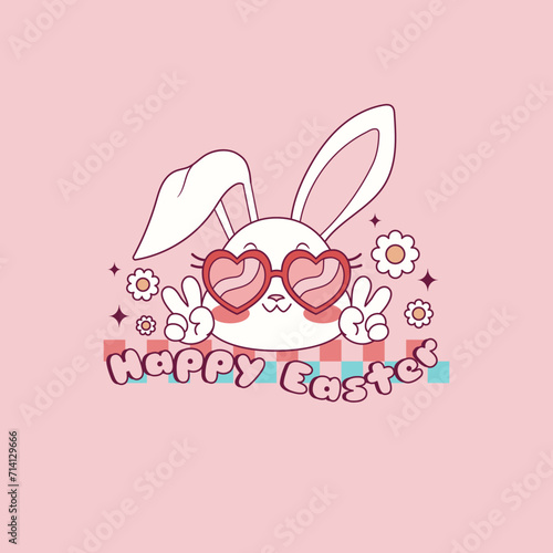 cute retro illustration of bunny with heart glasses for easter