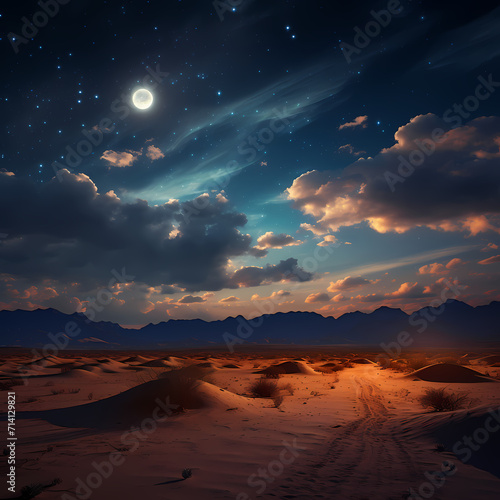 Dreamy moonlit desert landscape.