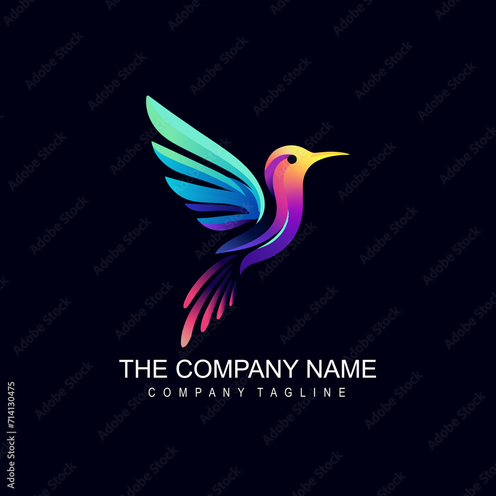Fototapeta premium A colorful hummingbird logo on a dark background