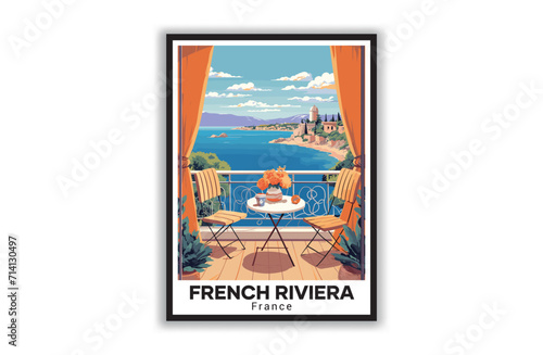 French Riviera, France. Vintage Travel Posters. Famous Tourist Destinations Posters Art Prints Wall Art and Print Set Abstract Travel for Hikers Campers Living Room Decor
 photo
