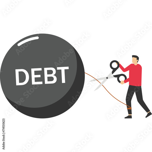 Cut rope that was bound to be free, pay off debt, to freedom and wisdom, free from work, happiness in life, Vector illustration design concept in flat style

