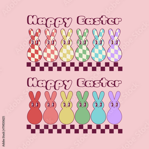 cute retro illustration of chocolate rabbits in various colors