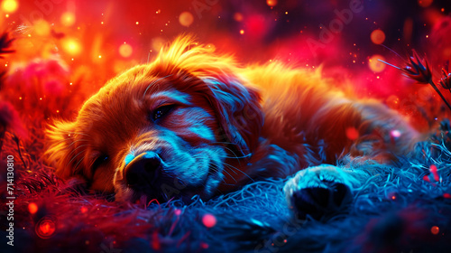 illustration of colorful prints of cute dog sleeping © Adja Atmaja