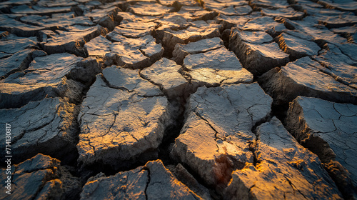 dramatic sunset over cracked earth. Desert landscape background