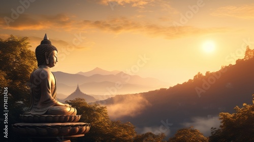 Big Golden Buddha Statue on mountaintop