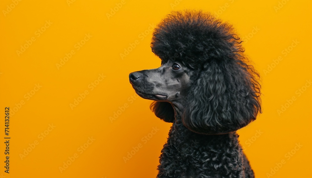 Feature a stylishly groomed Poodle against a vibrant yellow setting, highlighting the breed's elegance and flair, groomed Poodle on yellow background. Feature a stylishly groomed Poodle against a vibrant yellow setting, highlighting the breed's elegance and flair, groomed Poodle on yellow background.