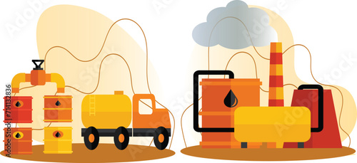 Oil refinery cartoon. The cartoon style is visually appealing and attention-grabbing.