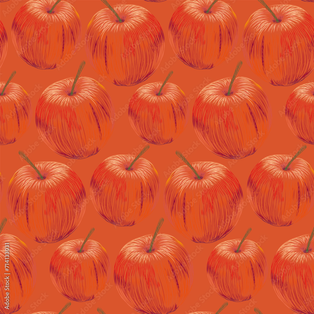 Obraz premium Pattern with apples. Fruit motifs. Vector illustration. For print.