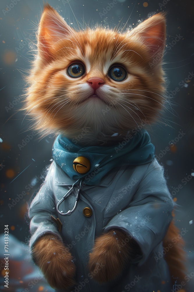 Cute red cat in a doctor's costume