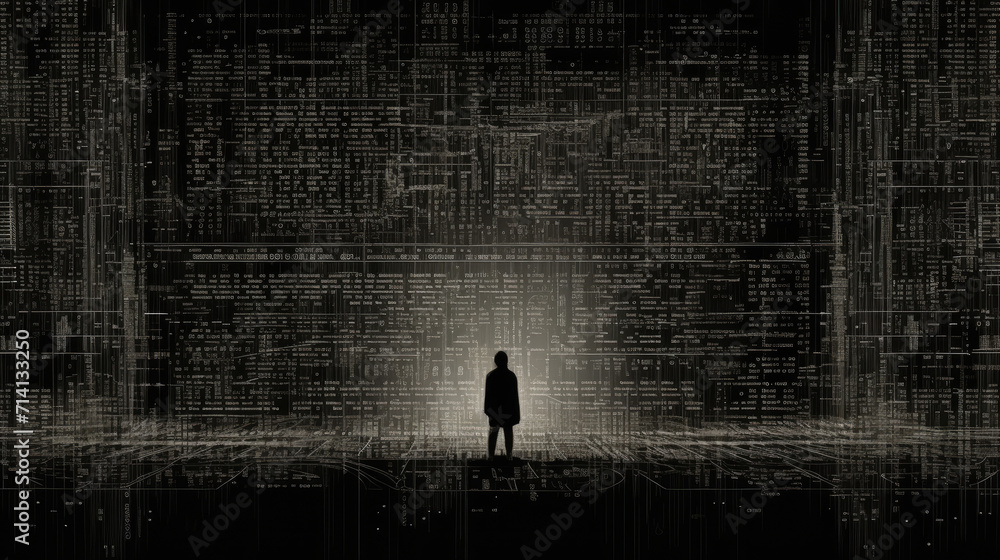 Dark color technological digital ascii art abstract background matrix wallpaper