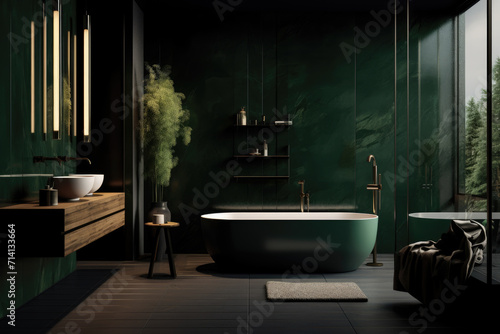 Dark green color minimal design decoration modern bathroom interior