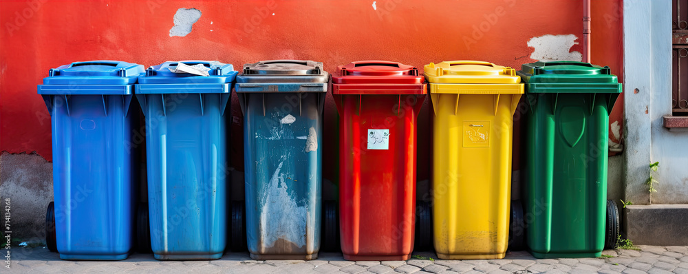 Recycling color bins in row - garbage collecting concept. Recycling color bins in row - garbage collecting concept.
