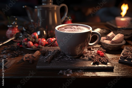 hot chocolate and spices on a table