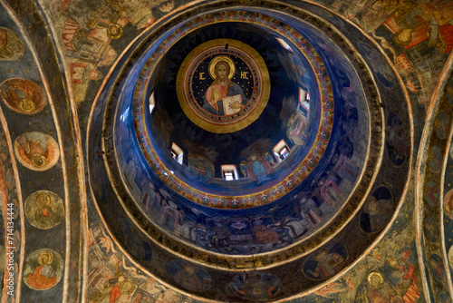 Domed ceiling with a depiction of Jesus Christ in the Church of the "Stavropoleos" Monastery, Bucharest