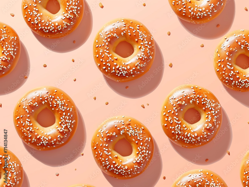2D illustration of bagels in flat illustration style. Solid and pastel color. 2D illustration of bagels in flat illustration style. Solid and pastel color.