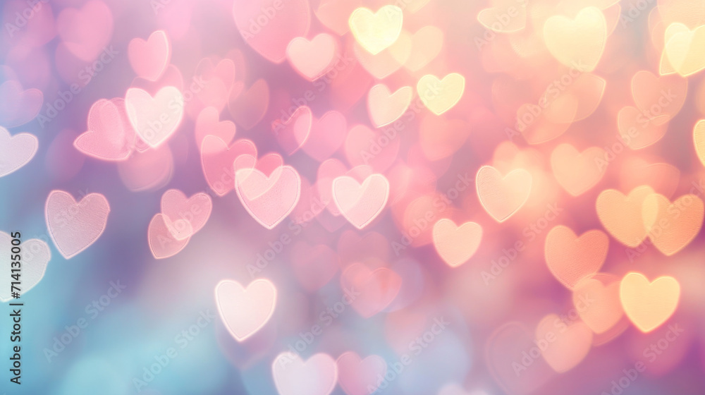  Gradient Heart Bokeh Background in Soft Pink and Blue Hues for Valentine's Day