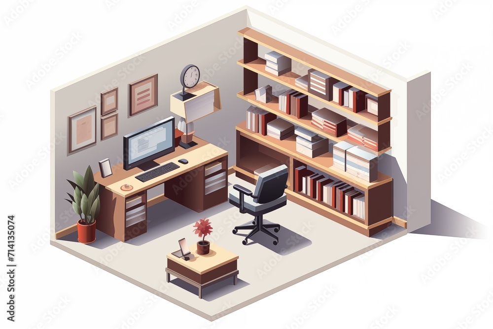 modern office room isometric on white background modern office room isometric on white background