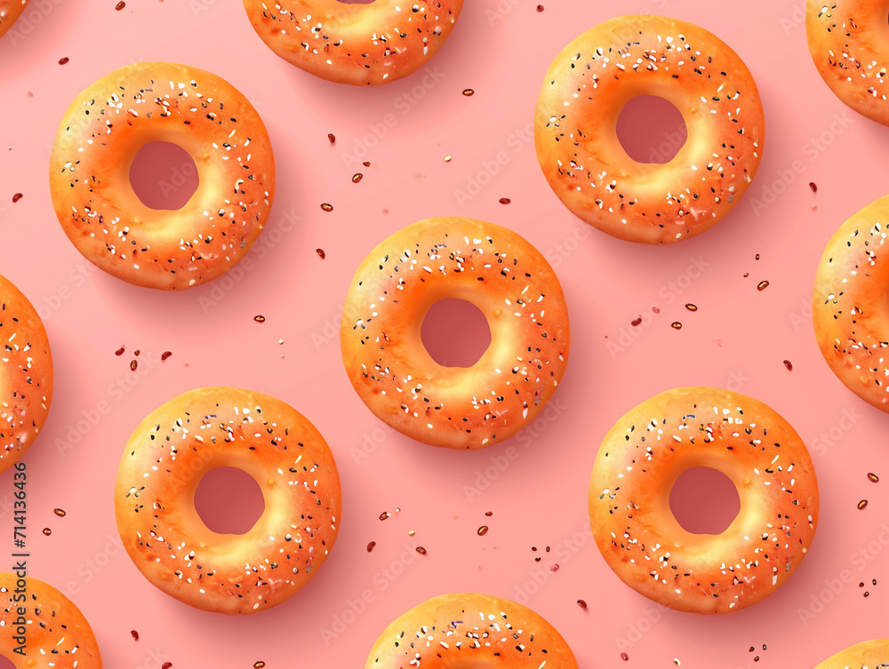 2D illustration of bagels in flat illustration style. Solid and pastel color. 2D illustration of bagels in flat illustration style. Solid and pastel color.