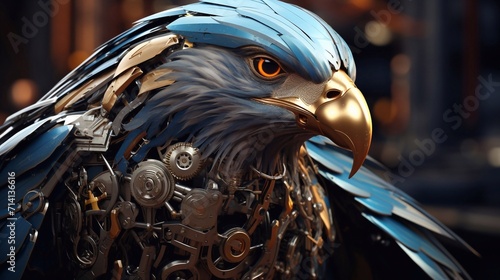 Of futuristic mechanical bird Abstract eagle Steampunk style animal 3d illustration