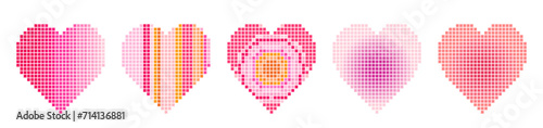Pixelated vector heart shapes, cute pink and red square pixel hearts, love symbol backgrounds for Valentine's Day, Mother's Day, medicine and technology backgrounds, game elements