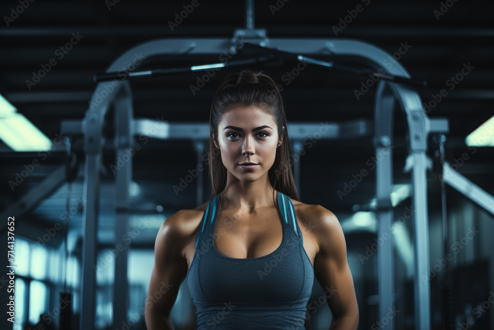 This image showcases a young woman's dedication to fitness through cross training, highlighting her strength and athletic ability in the gym. This image showcases a young woman's dedication to fitness through cross training, highlighting her strength and athletic ability in the gym.