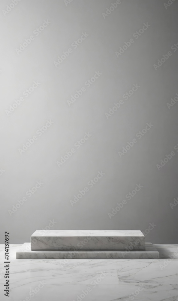 A stand of white marble slabs. Product stand and podium for display. A stand of white marble slabs. Product stand and podium for display.