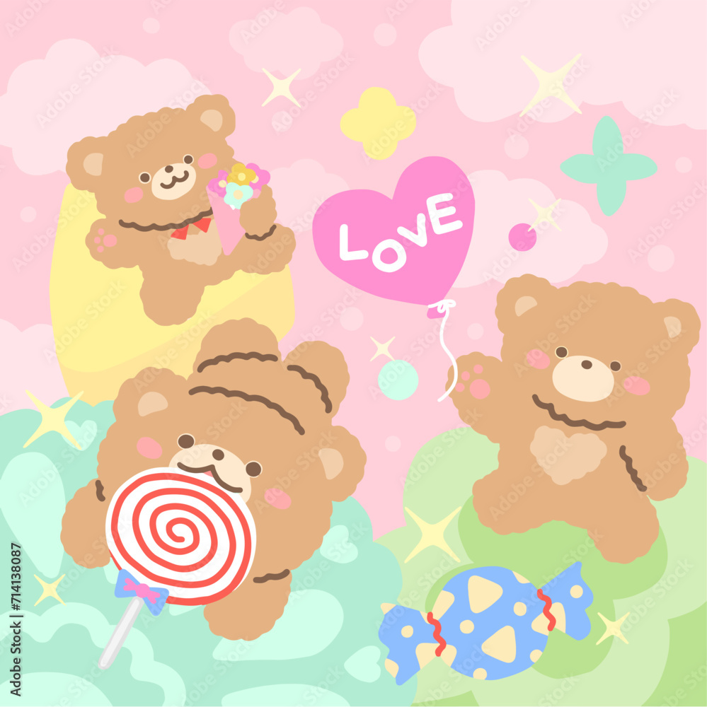 White Day, Valentine's Day illustration with cute bears and candy White Day, Valentine's Day illustration with cute bears and candy