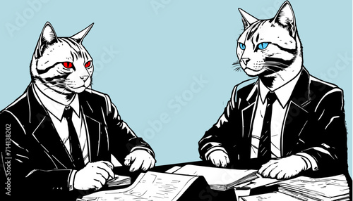 two business cat talking