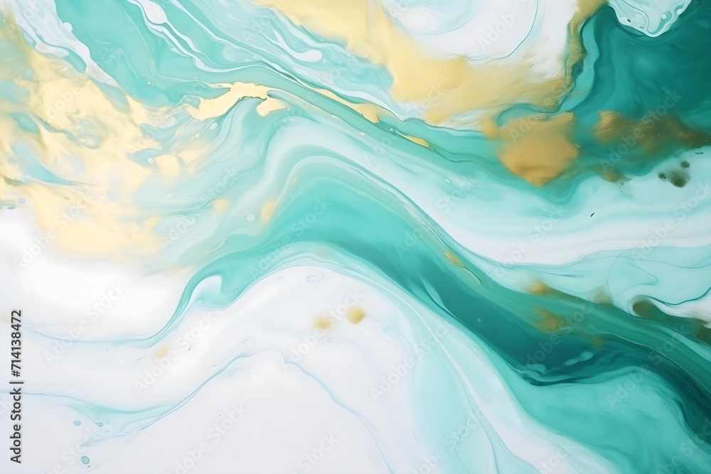 Marble Art, Blue Gold Effect, Swirl, Blend of Gold and Turquoise, Wallpaper Background, AI generated