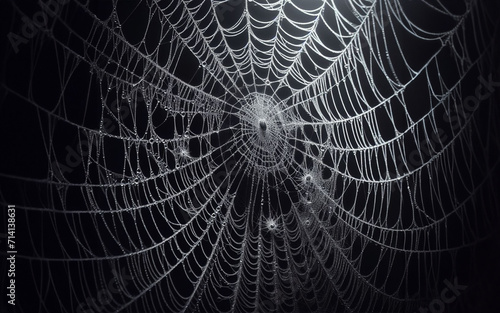 Spider web on black background. Filament