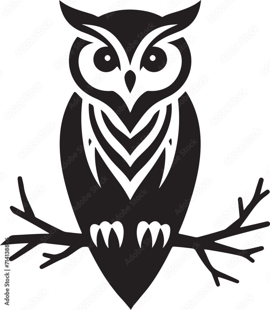 Fototapeta premium owl on branch silhouette of vector illustration