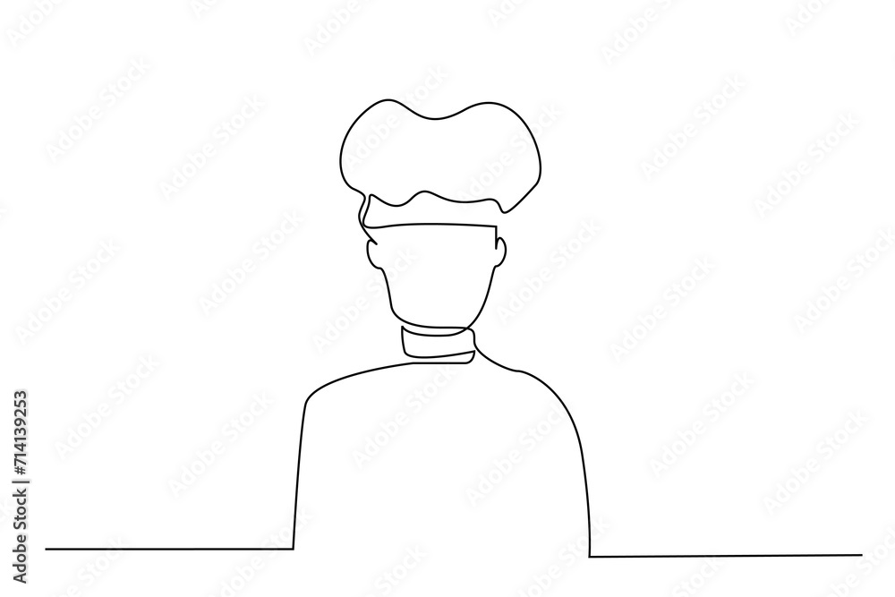 male chef hat uniform profile one line art design male chef hat uniform profile one line art design
