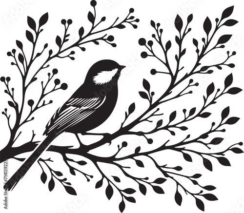 Branch with bird silhouette of vector illustration © Chayon Sarker