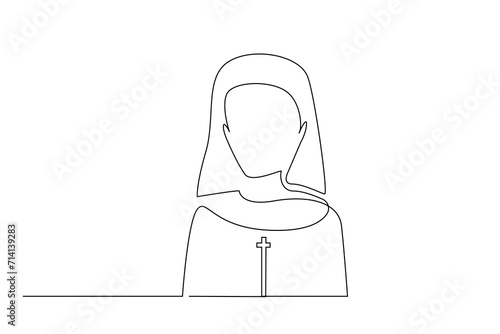 woman nun christian cross necklace avatar profile one line art design