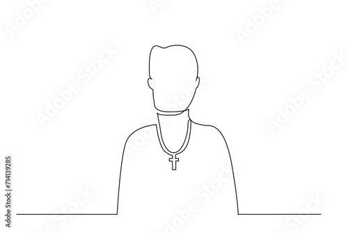 priest christian cross necklace portrait one line art design