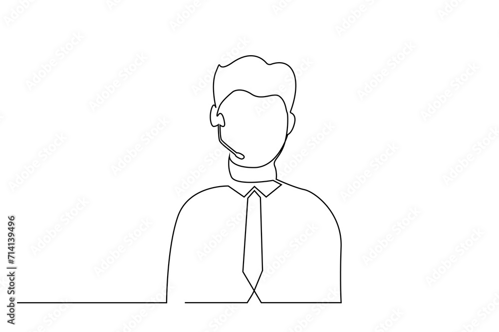 man employee answering machine support call work one line art design man employee answering machine support call work one line art design