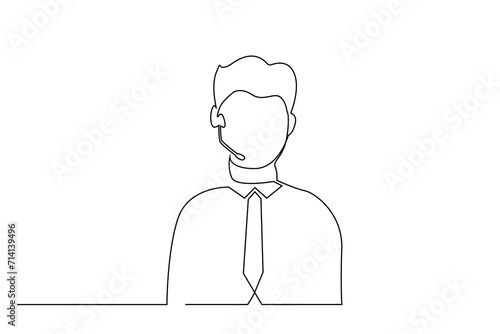 man employee answering machine support call work one line art design