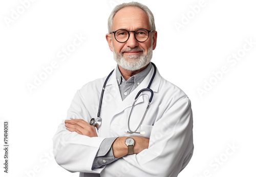 Portrait Of A Confident Mature Doctor Looking At Camera Isolated On Transparent Background