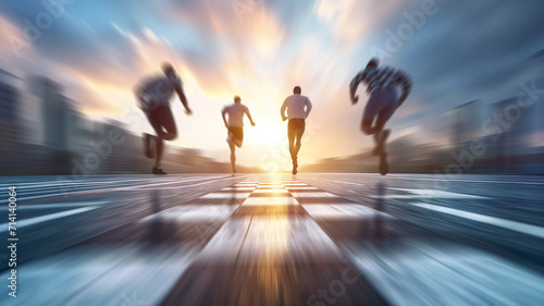 eilige Geschäftsleute rennen in einer Gruppe