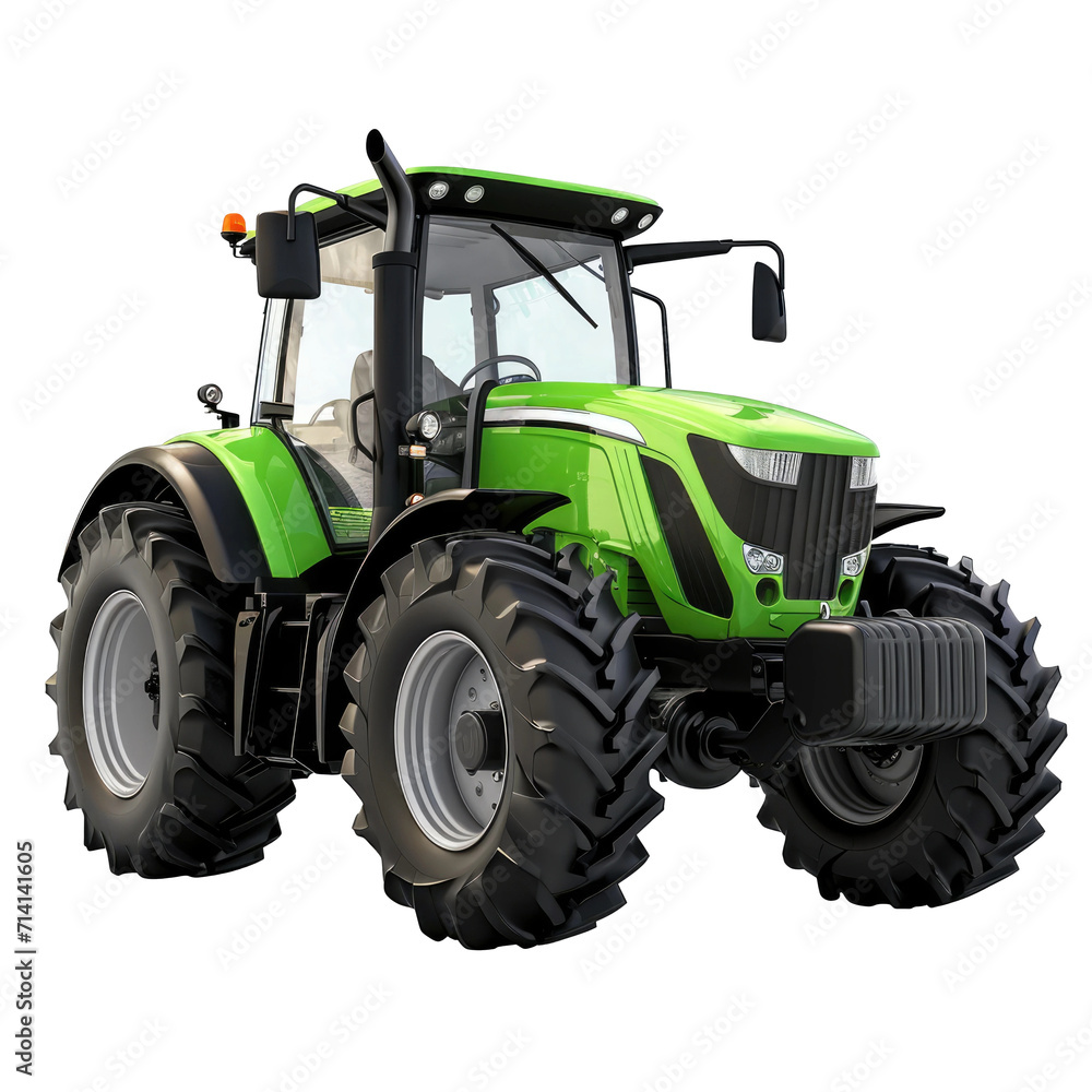 Obraz premium Green modern agricultural tractor isolated on transparent