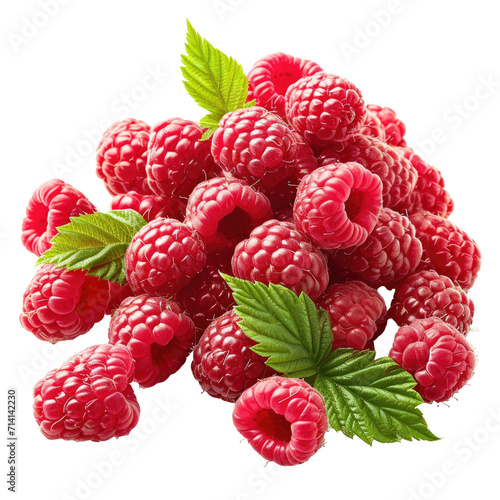 Raspberry with leaves. Raspberry isolated on transparent background
