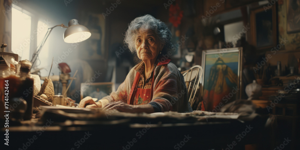 Lonely Senior Woman with Wrinkled Face, Sitting by the Window, Reflecting on Life