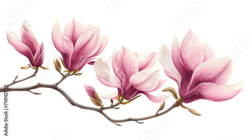 Magnolia branch with pink flowers on a transparent background