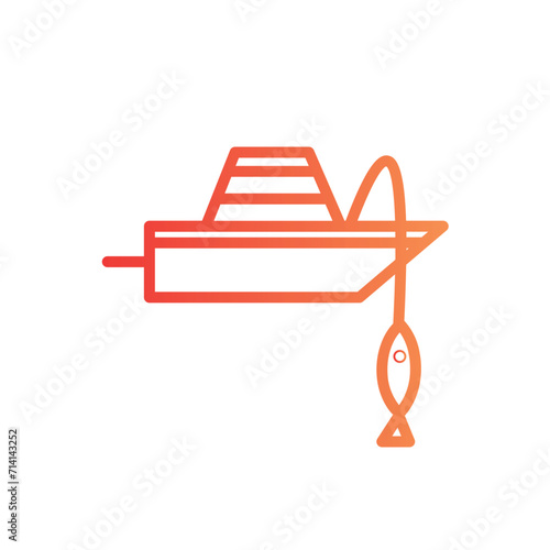 boat catch fish line gradient icon