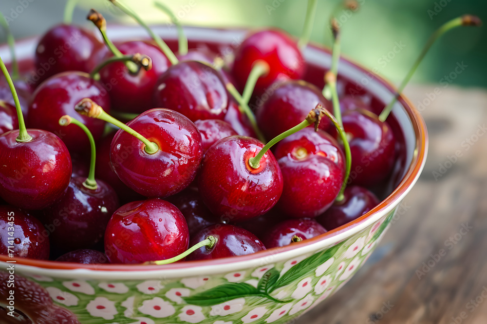 Süße Verlockung: Frische Kirschen in einer lebendigen Komposition, perfekt für sommerliche Genussmomente und gesunden Snackgenuss Süße Verlockung: Frische Kirschen in einer lebendigen Komposition, perfekt für sommerliche Genussmomente und gesunden Snackgenuss