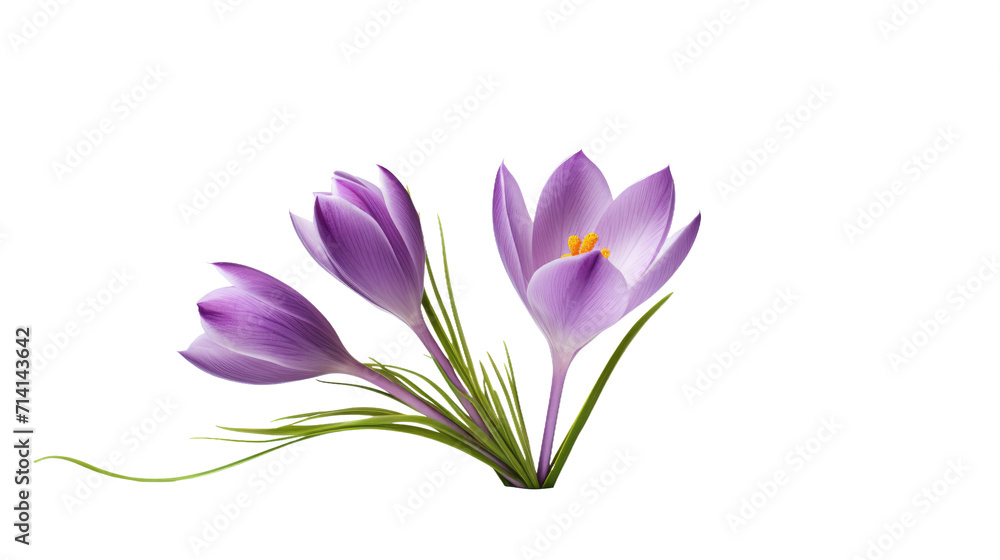 Beautiful crocus flowers isolated on transparent background for your greeting card design