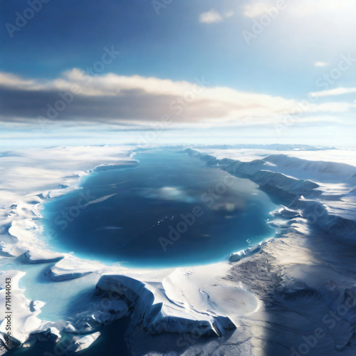 Eissee in einer winterlichen, schneebedeckten Landschaft