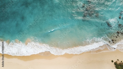 A stunning aerial view of a coastal paradise with crystal-clear waters and sandy beaches, providing space for text overlay against the pristine landscape - Generative AI