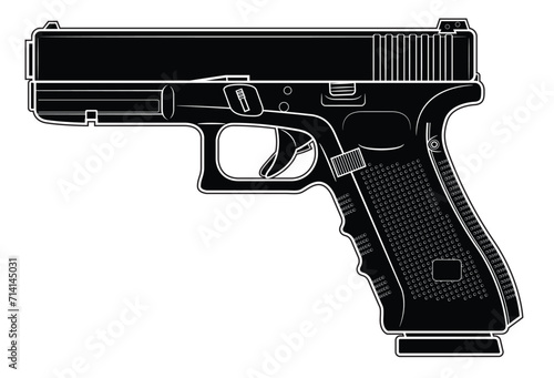 Vector illustration of the automatic pistol on a white background. Black. Left side. photo
