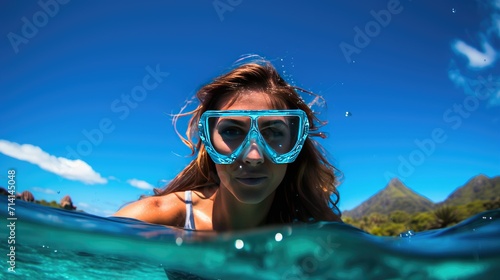 Beautiful woman diving skin diving at beautiful summer sea © AUNTYANN